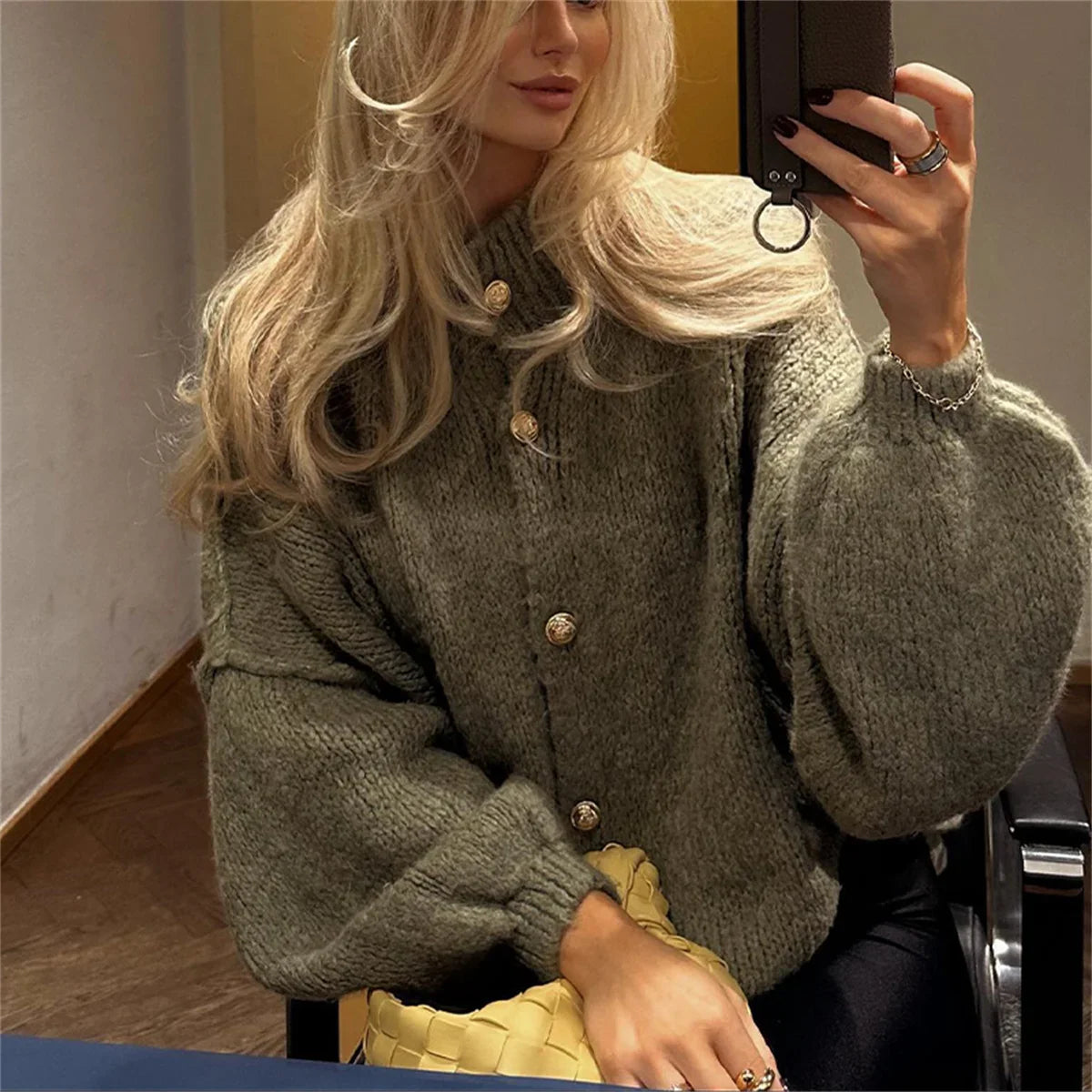 maoxiangshop - Casual Cardigan Women Sweater Loose Single Breasted O-neck Fashion Sweaters 2024 Autumn Office Female All-match Top Coat