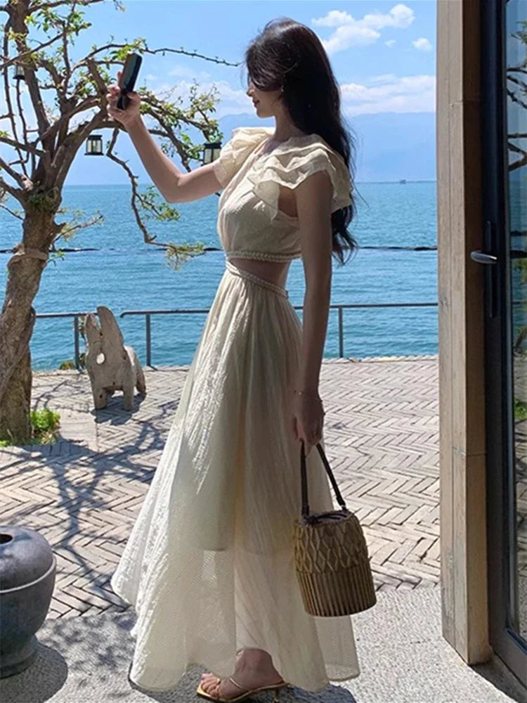 maoxiangshop Sexy Hollow Out Midi Dresses for Women Summer New Elegant Party Prom One Piece Fashion Beach Holiday Vestidos Female Clothe