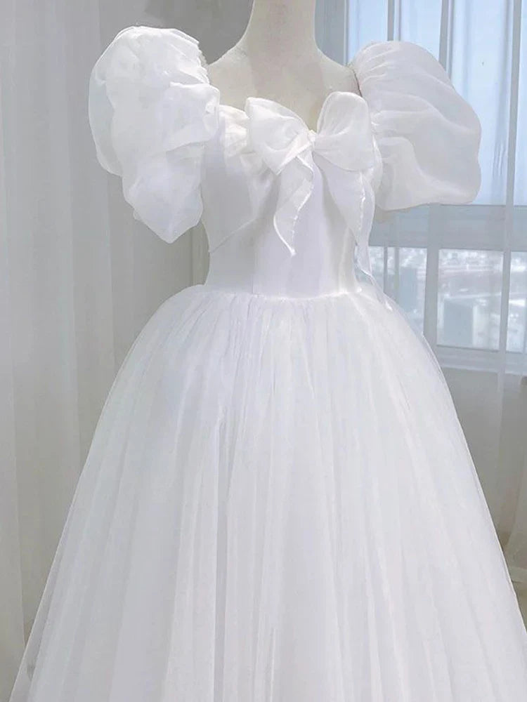 maoxiangshop White Wedding Dress Women Fairy Princess Dress Female Fashion Evening Party Dress Ladies Summer Elegant Puff Sleeve Long Dress