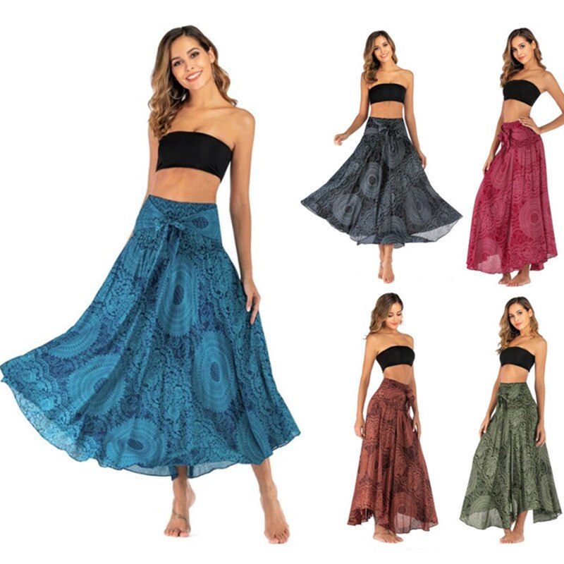 maoxiangshop Fashion Skirts Women Clothes Roupas Saia Bottom Women Skirt New Sexy Woman Long Jupe Bohemian Boho Flowers Elastic Waist Faldas