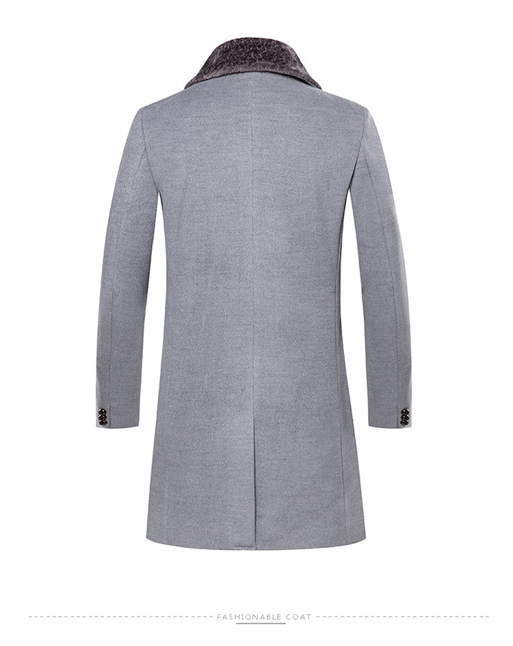 maoxiangshop Zoulv Male Solid Color Slim Casual Windbreaker Jacket 5XL Winter Men's Long Woolen Coat Fur Collar Warm Woolen Coats