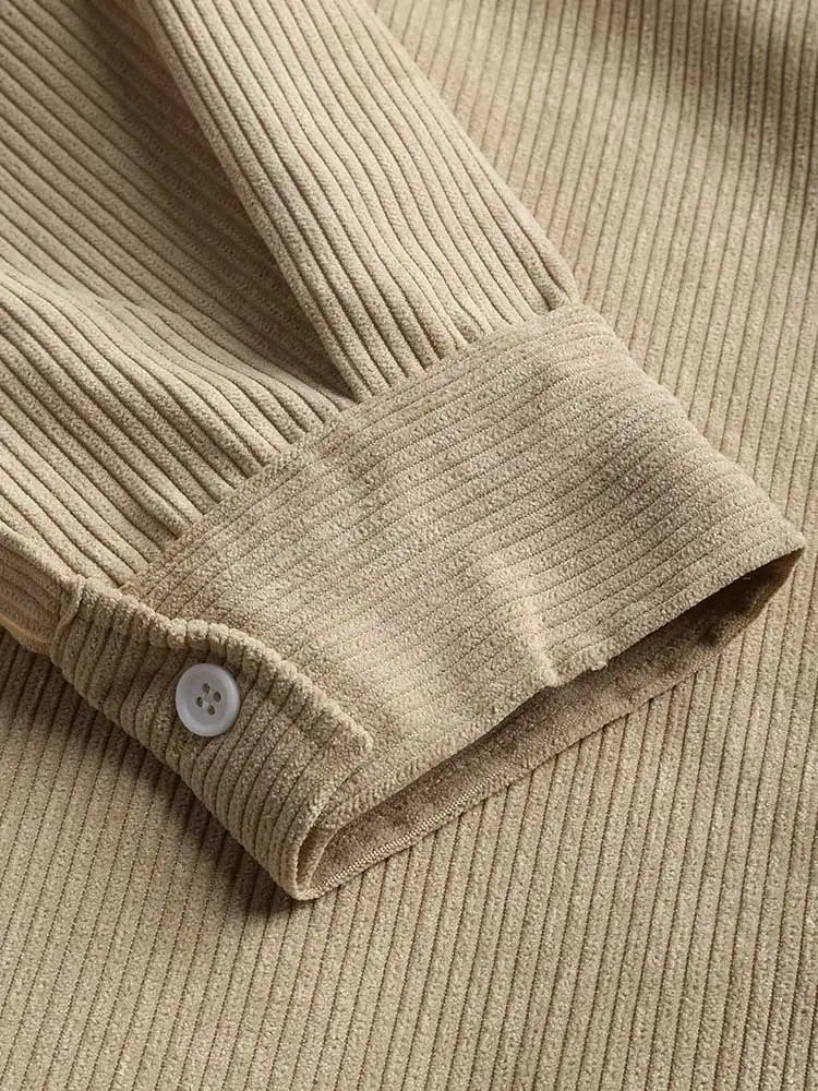 maoxiangshop Shirts for Men Corduroy Long Sleeves Shirt Half Button Solid Blouses Fall Spring Streetwear Overshirts Tops with Pocket
