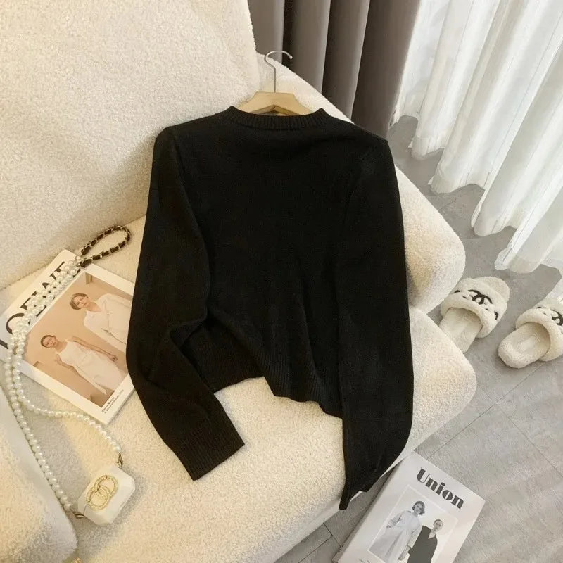 maoxiangshop - Knitted Slim Cardigan Women's Autumn Solid Single-Breasted Long-Sleeved Cardigan Top Casual Loose Short Knitted Cardigan