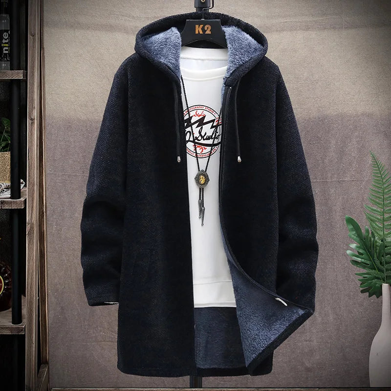 maoxiangshop Autumn and Winter New Classic Fashion Medium Length Coat Men's Casual Loose Thickened Warm High-Quality Large Size Sweater