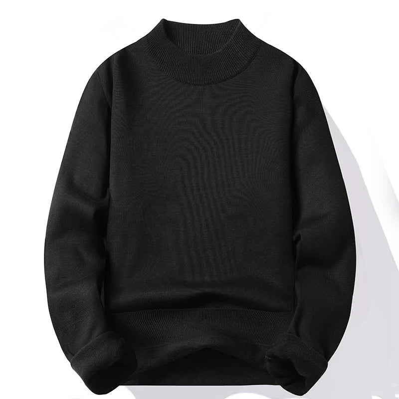 maoxiangshop Men's Pullover Soft Sweater Winter Velvet Shirts Brand Clothing Knitted Fleece Warm Cold Blouse Slim Fit Bottom Shirts