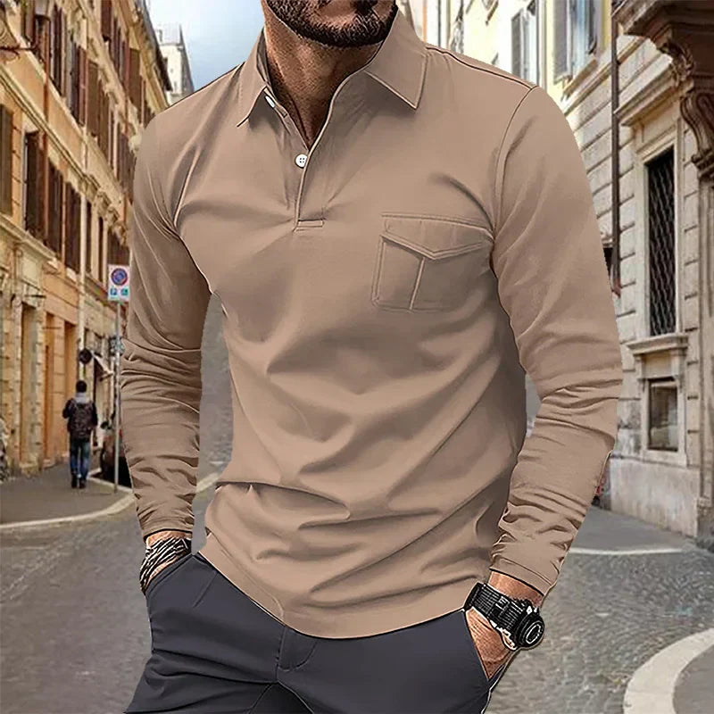 maoxiangshop 2024 Autumn Men's Polo Shirt Lapel Pocket T-shirt Men's Breathable Business Casual Long sleeved