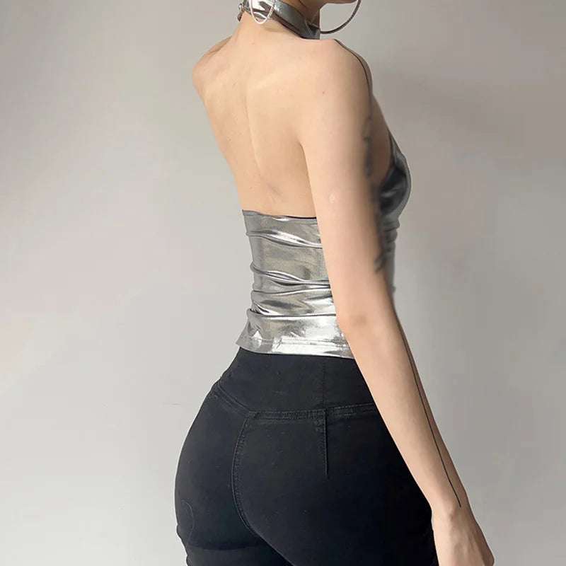 maoxiangshop-Sliver Crop Tops Sleeveless Slim Tank Top Summer Fashion Cute Y2K Casual High Street Camis Women Clothes