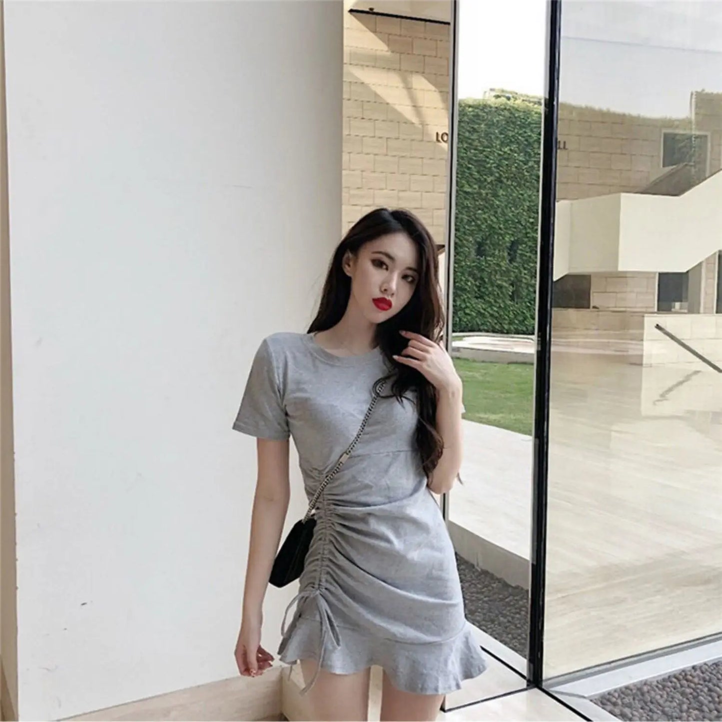 maoxiangshop Clothing Shirt Female Dresses Bandage Women's Dress Ruffle Short Mini Tshirts One-piece Chic and Elegant Pretty Hot Loose X