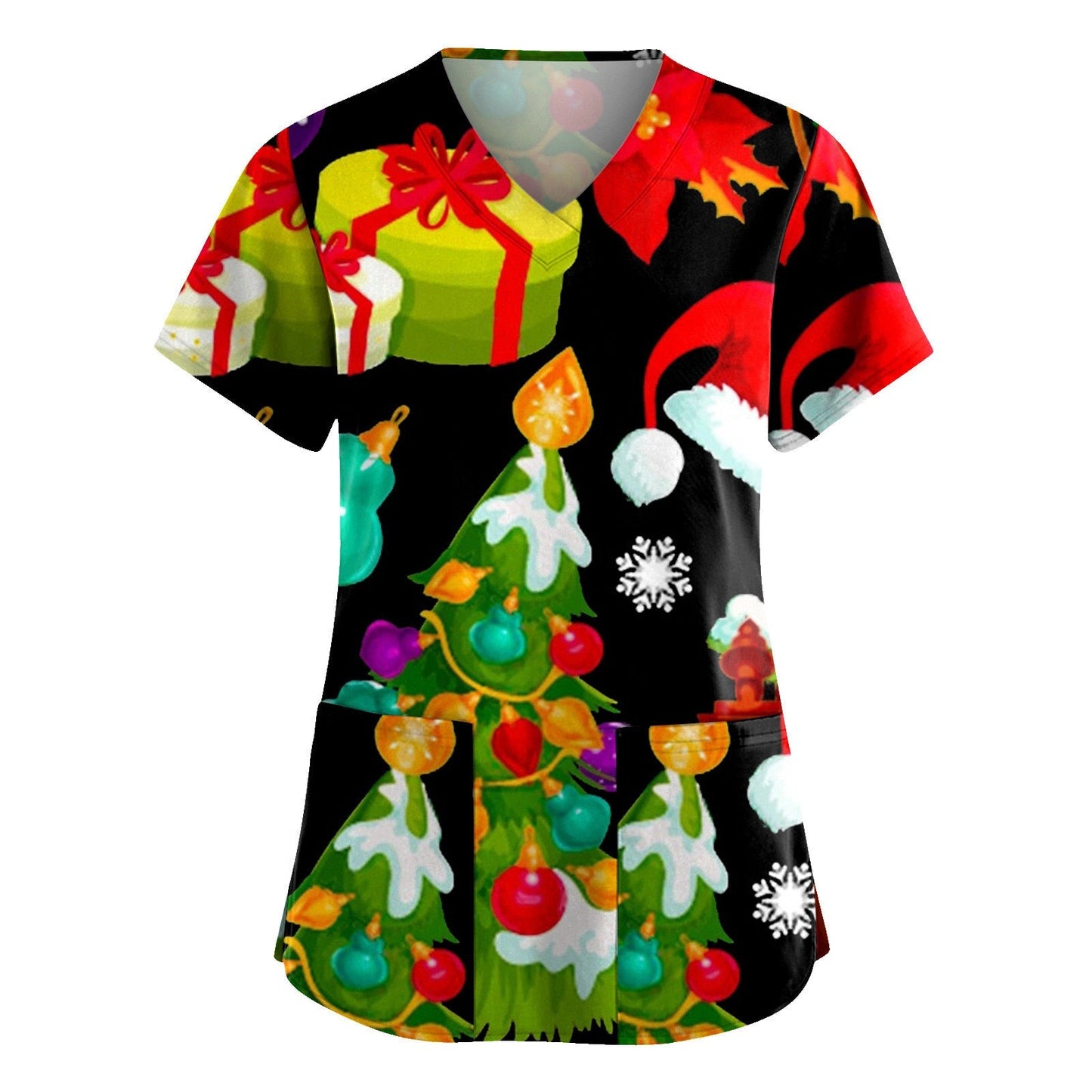 maoxiangshop Cute Cartoon Animals Print Christmas Nursing Scrubs Women Tops Short Sleeve pet salon Work Uniform Blouse Costume Shirts Female