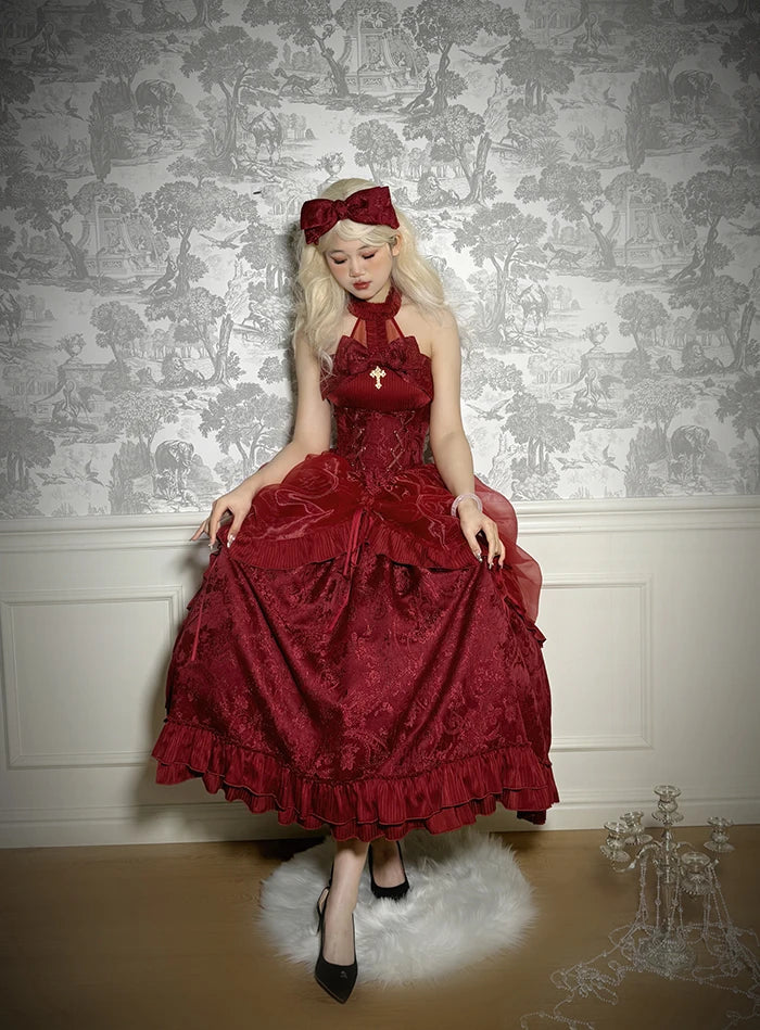 maoxiangshop - Solid Color Hanging Neck Lolita Dress