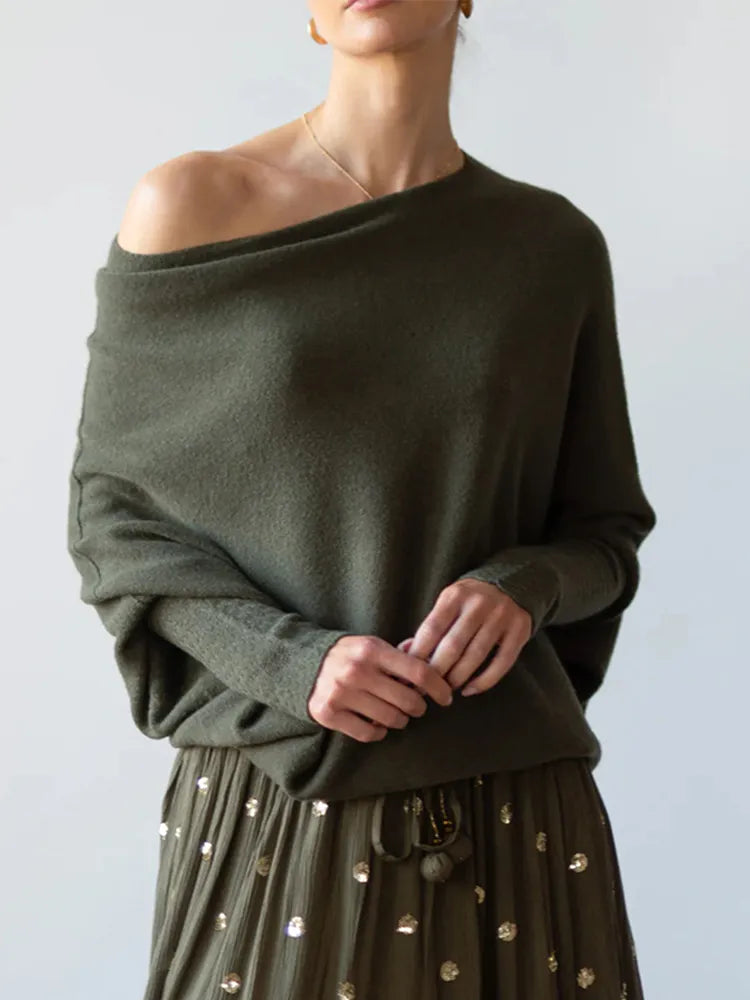 maoxiangshop Autumn And Winter New Women's Ribbed Knit Jumper Set Head Casual Bat Sleeve Round Neck Simple Versatile Knitwear Jumper