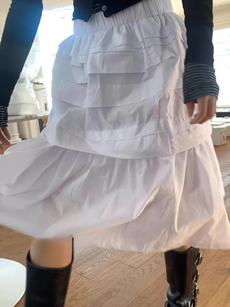 maoxiangshop - Y2k Aesthetic White Simple Pleated Skirts Women Vintage Summer Long Skirt Harajuku Streetwear Gothic Faldas Largas Mujer 2024