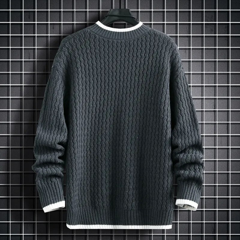 maoxiangshop Fashion Sweater Men's Knitted Stripe Pattern Pullover O-Neck Winter Sweaters