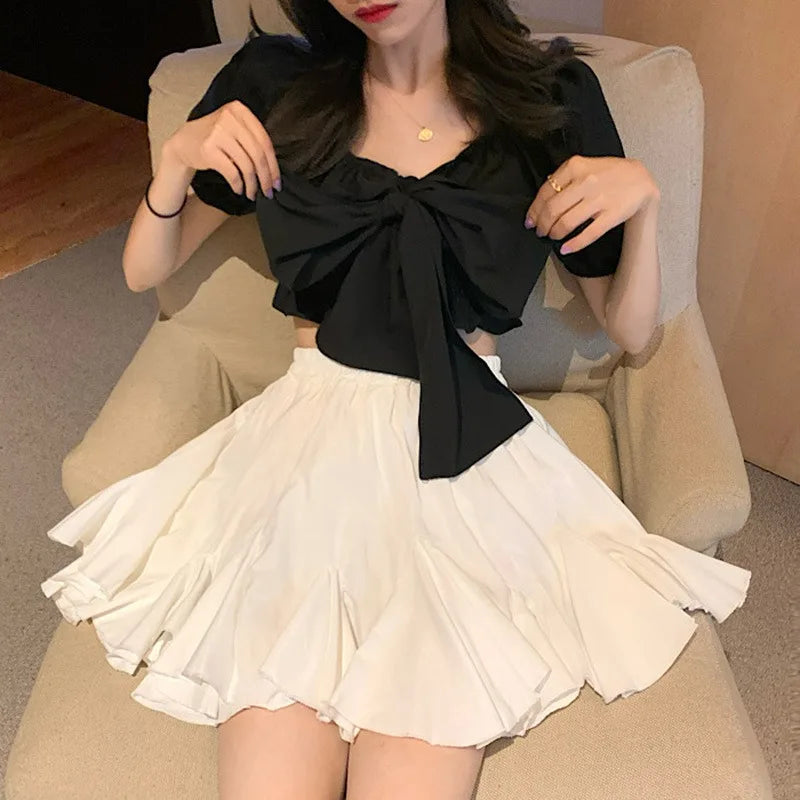 maoxiangshop White Mini Skirts for Women Cute Princess Summer Gown Pleated Skirt Korean Version Trendy Sweet Schoolgirls Holiday High Waist