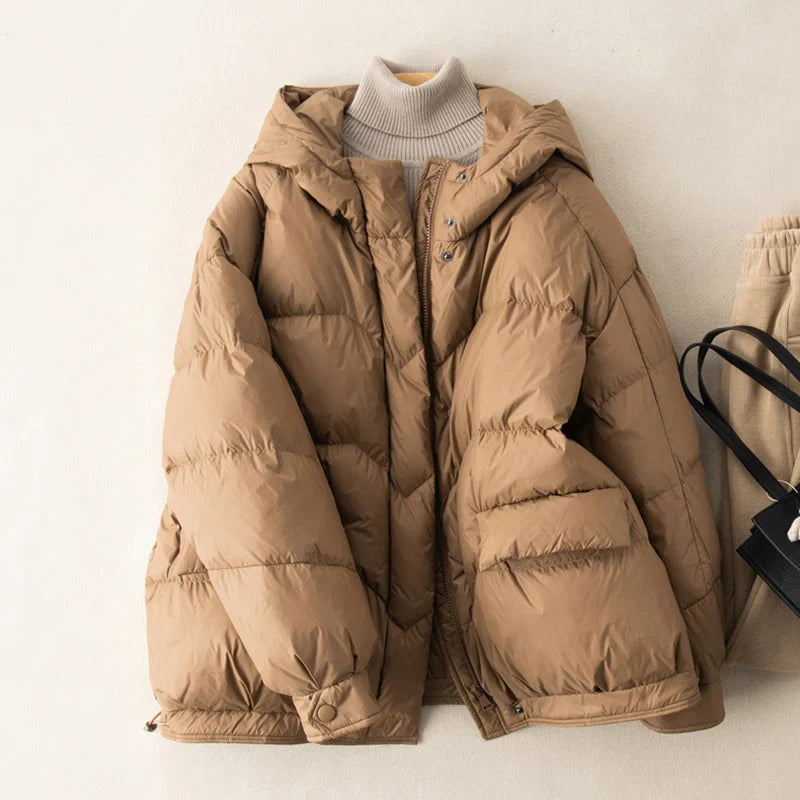 maoxiangshop Winter Oversize Duck Down Coat Women Fashion Warm Thick Hooded Jackets Black Autumn Casual Pocket Parkas