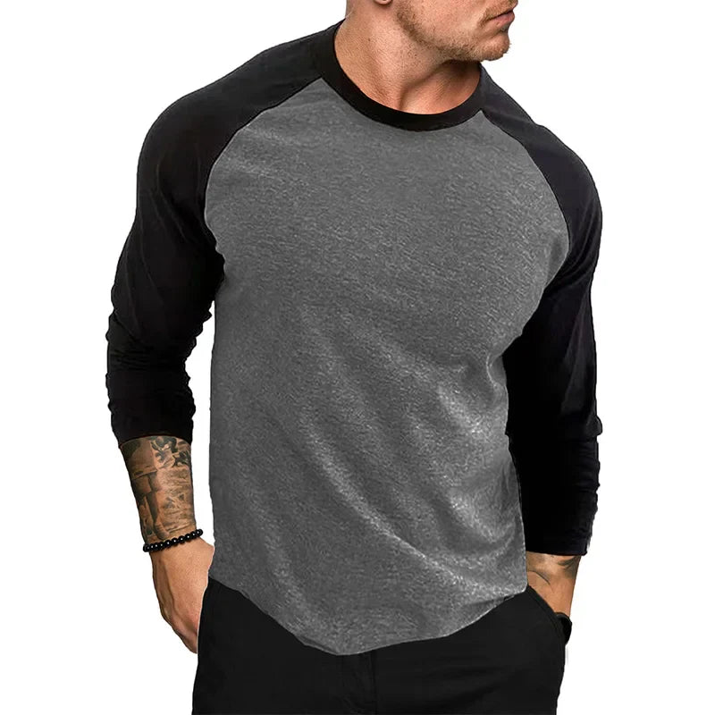 maoxiangshop New Casual Fashion Long Sleeves T Shirt Men Spring Autumn Patchwork Gym Clothing Fitness T-shirt Sports Raglan Sleeves Tshirt