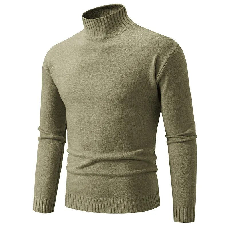 maoxiangshop Autumn Winter Men’s Mock Neck Pullovers Knitted Sweater Solid Color Slim Fit Fashion Pullover Sweater Men Casual Clothing