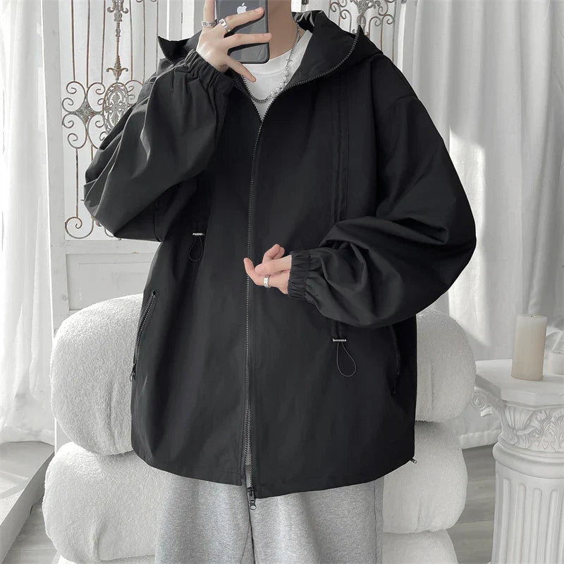 maoxiangshop 2024 Men Hooded Jacket Men Bomber Jacket Mens Windbreakers Zipper Coats Spring Autumn Loose Cargo Jacket Men Casual Sportswear