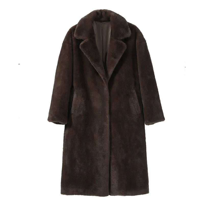 maoxiangshop - 2024 Winter Luxury Faux Mink Fur Coat Women Iconic Brand Long Outerwear Jacket Crystal Hooks Street Style Warm Overcoat