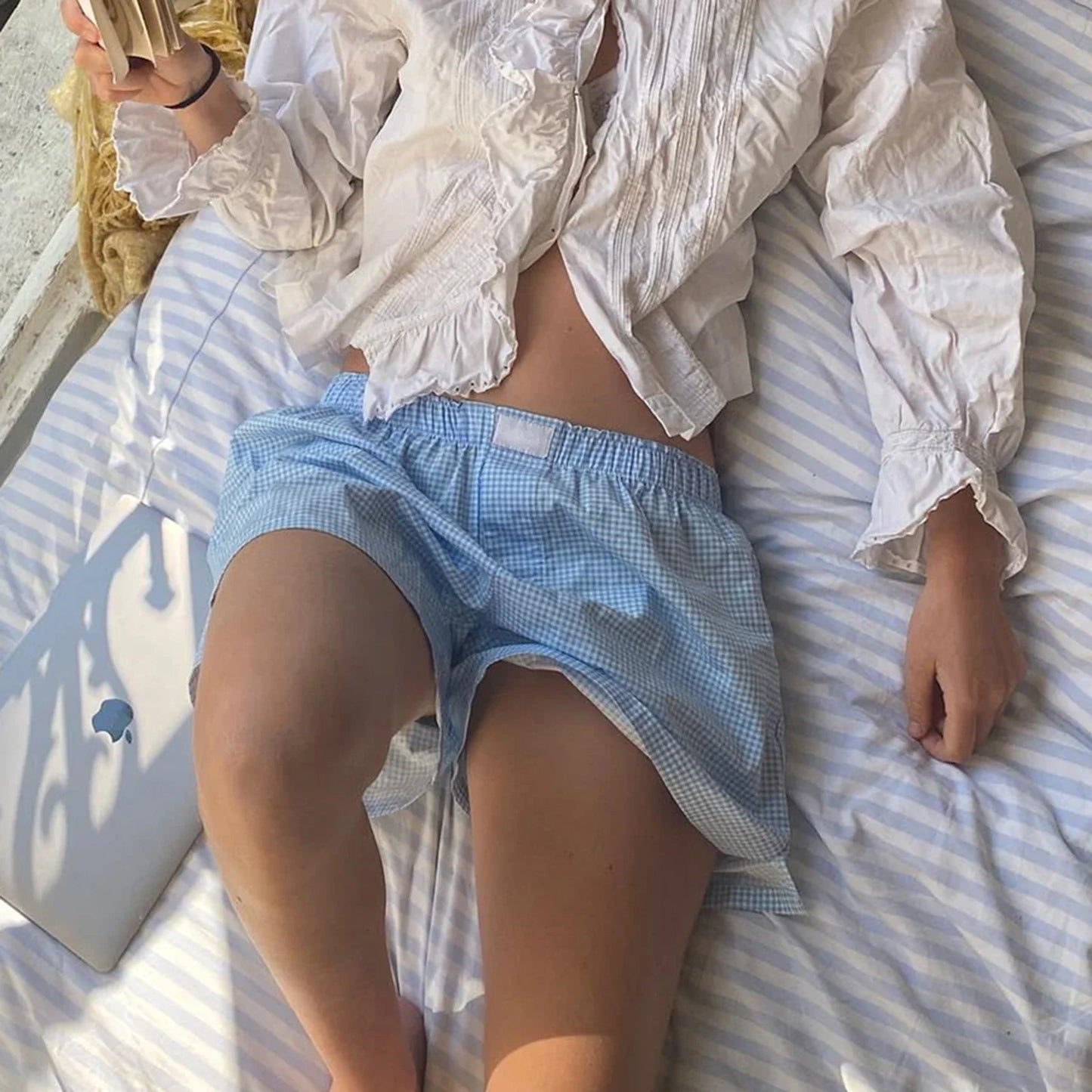 maoxiangshop - Women's Y2K Aesthetic Summer Casual Pajama Shorts Elastic Band Loose Fit Striped Lounging Beach Cute Short Panties