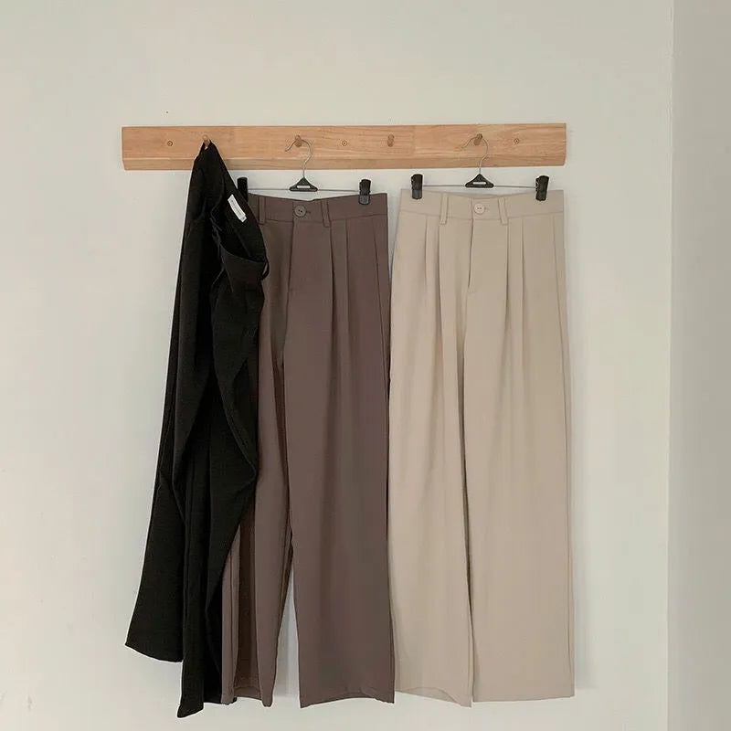 maoxiangshop High Waist Women Suit Pants Fall Straight Office Ladies Korean Fashion Trousers Casual Button Loose Female Black Pants New