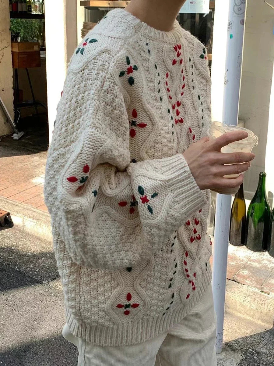 maoxiangshop - Korean Fashion Jacquard Sweater Women Round Neck Long Sleeve Knitted Pullover Autumn Winter Simple Casual Chic Jumper 2024 New