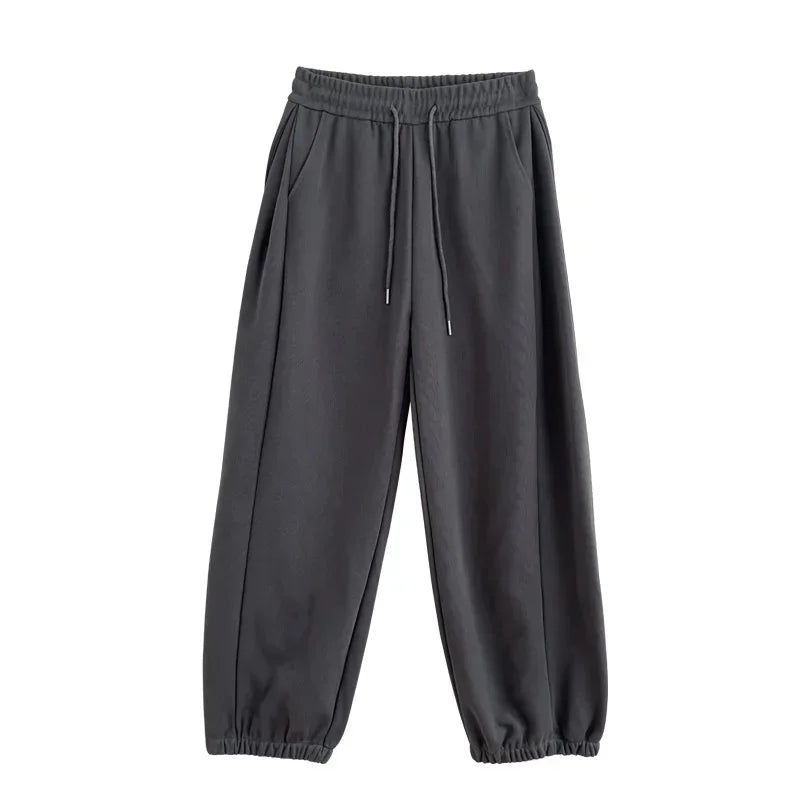 maoxiangshop - 2024 Autumn New Wide Leg Pants Women Baggy Sweatpants Loose High Waisted Bound Feet Pants Lady Lace Up Casual Straight Trousers