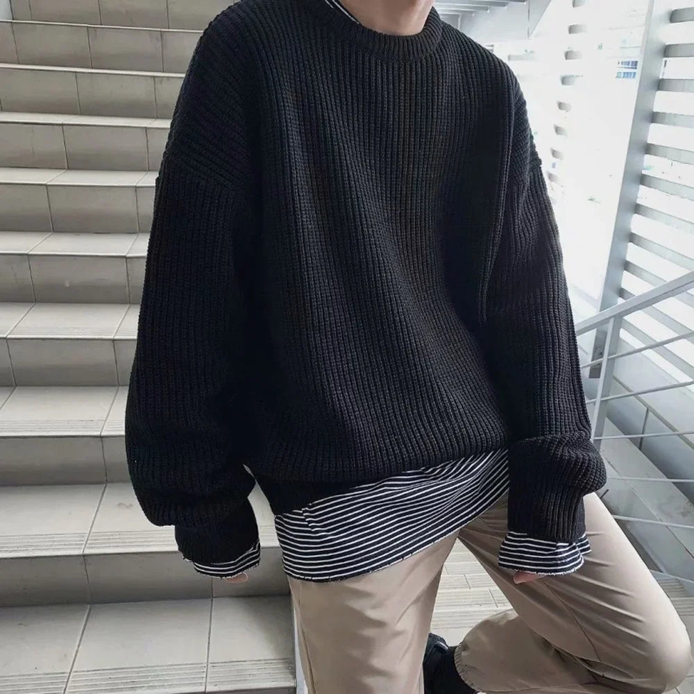maoxiangshop Men Autumn Solid Color Wool Sweaters Slim Fit Streetwear Mens Clothing Casual Knitted Sweater Men Korean Fashion Pullovers