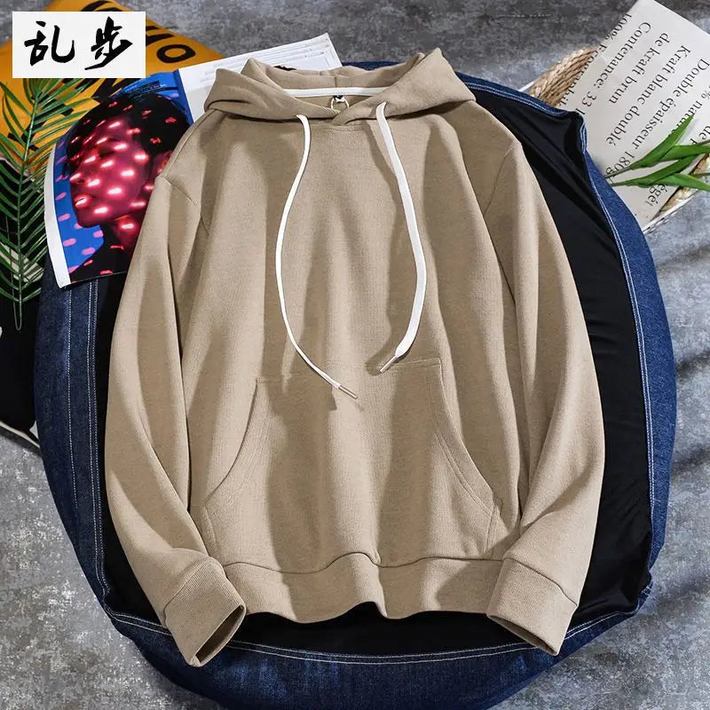 maoxiangshop Fleece Hoodie Men Casual Pocket Long Sleeve Oversized Pullover Tops Harajuku Street Thicken Solid Sweatshirt Sports Pullover 5xl