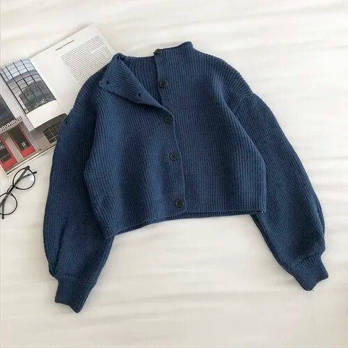 maoxiangshop Retro Turtleneck Single-Breasted Sweater Women's cardigans Autumn New Korean Loose Long-Sleeved knit Cardigans Fashion Full