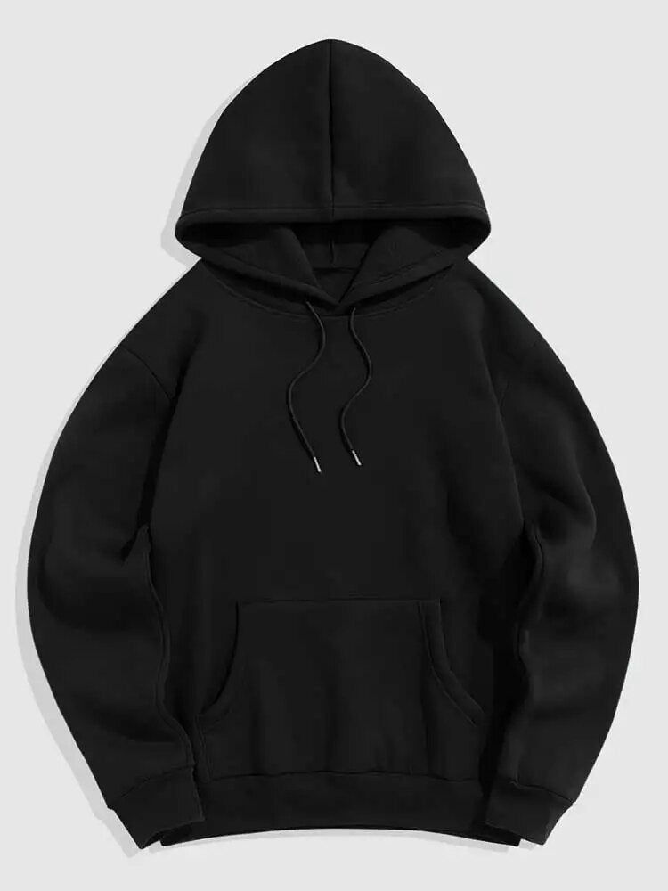 maoxiangshop Hoodie for Men Solid Fleece-lined Sweatshirts Unisex Streetwear Pullover Fall Winter Hooded Jumper Basic Sweats