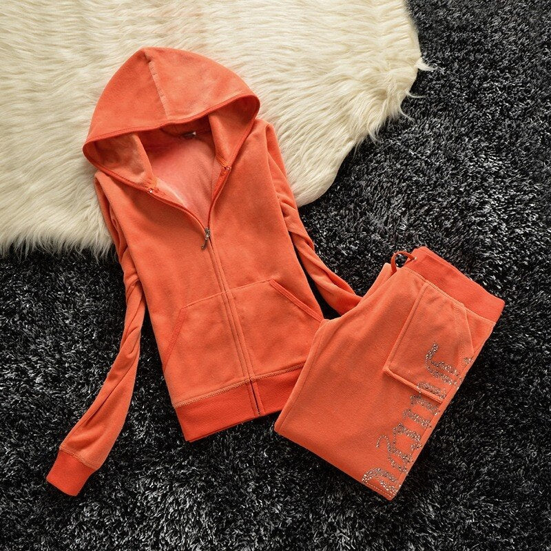 maoxiangshop 1:1 Top Quality Original Juicy Corture Tracksuit Woman Velvet Crop Female Suits Sweatshirt and Pants Set Sportswear Hoodies Suit