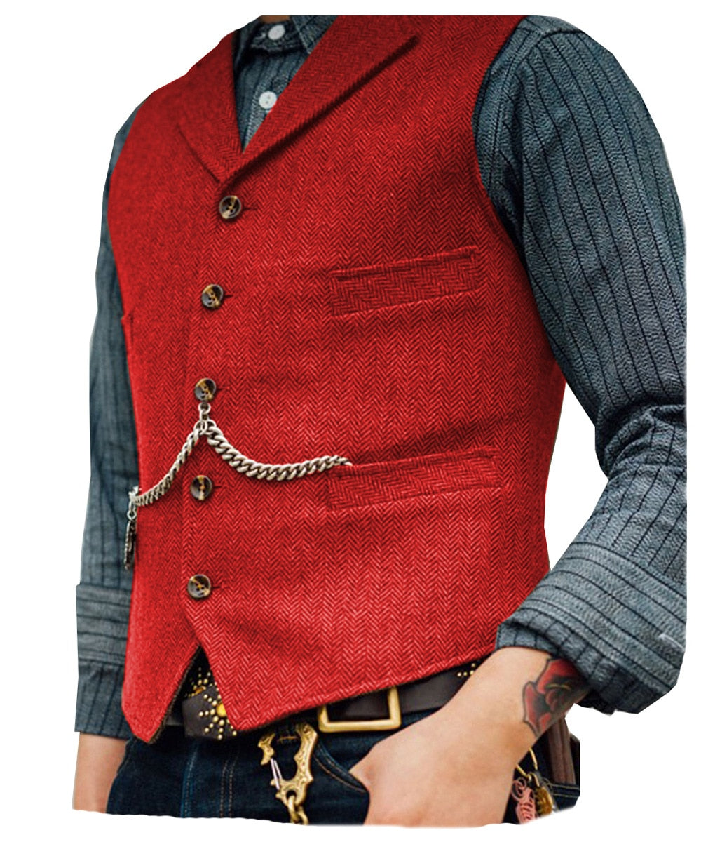 maoxiangshop Men's Suit Vest Brown Wool Tweed Business Waistcoat Jacket Casual Slim Fit Gilet Homme Vests For Groosmen Man Wedding