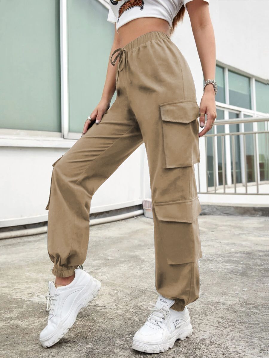 High Waist Pockets Cargo Pants Baggy Women Fashion Y2k Streetwear Straight Trousers Overalls Female Jogging Sweatpants Grunge