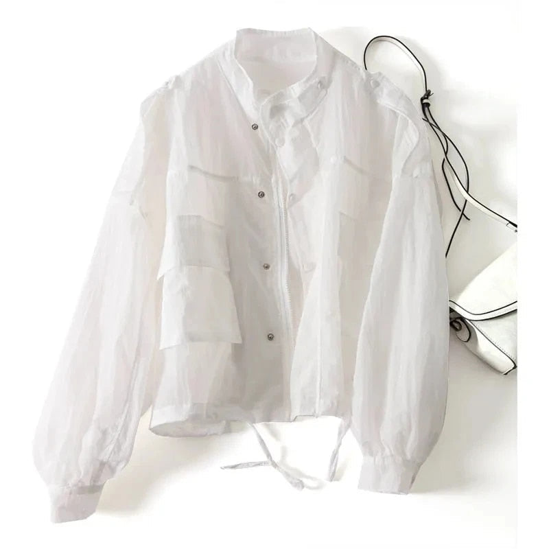 maoxiangshop New Summer Korean Sun Protection Clothing Coat Women UV-proof Thin Loose Casual Female Pocket Windbreaker Jacket Tops Lady