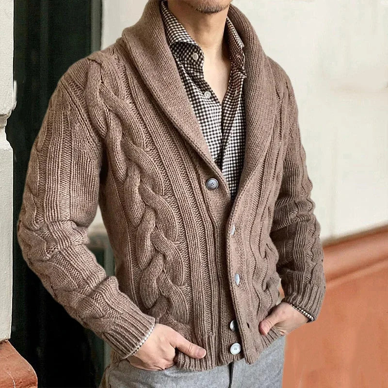 maoxiangshop Autumn Winter Warm Sweater Mens Cardigan Knitted Long Sleeve Breasted Collar Jacket Coat Male Casual Fashion Knitwear Clothing