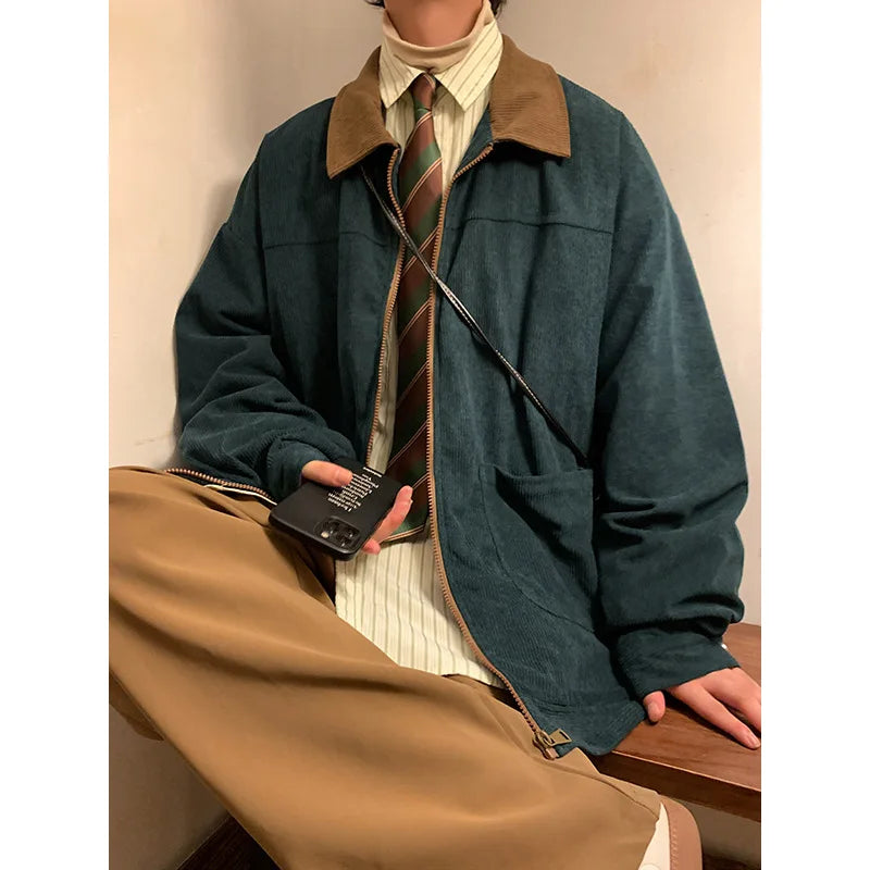 maoxiangshop Retro Jacket Autumn Men Corduroy Bomber Jacket Loose Oversized Patchwork Casual Jacket Male Clothing Loose Hip Hop Tops 5xl