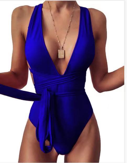 maoxiangshop Fashion Sexy Plunging Swimsuit One Piece Swimwear Women Summer Backless Bathing Suit Women Belted Swimming Suit for Women Bakini