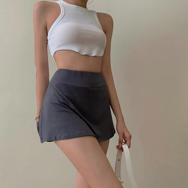 maoxiangshop Tennis Skirt Women High Waist Sexy Girl Tight Bag Hip Short Skirt Summer Sports Culottes split A-line Mini skirt Y2K
