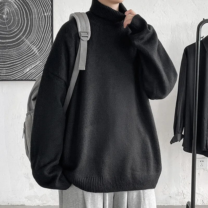 maoxiangshop New Winter Men‘s Turtleneck Sweaters Warm Knitted Pullovers Men Fashion Patchwork Loose Casual Sweater Turtleneck Pullovers 5XL