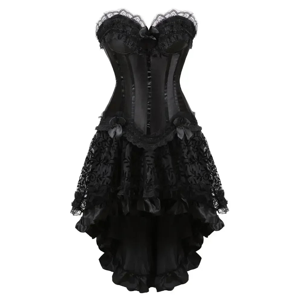 maoxiangshop - Corset Dress Steampunk Push Up Korsage Sexy Slimming Padded Corsetto Vintage Bustiers with Skirt Dance Party Costumes