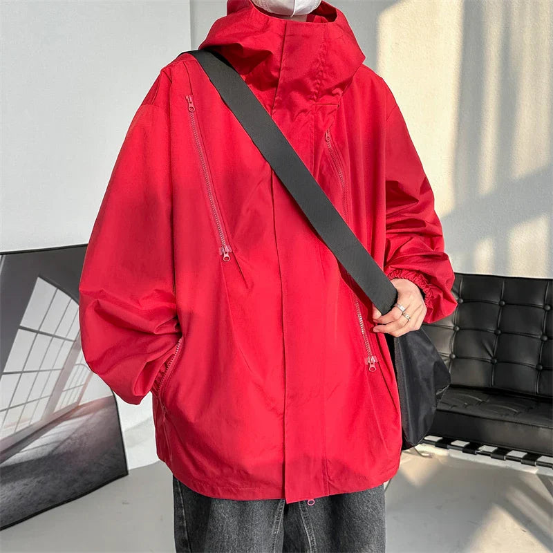 maoxiangshop 2024 Men Hooded Jacket Men Bomber Jacket Mens Windbreakers Zipper Coats Spring Autumn Loose Cargo Jacket Men Casual Sportswear