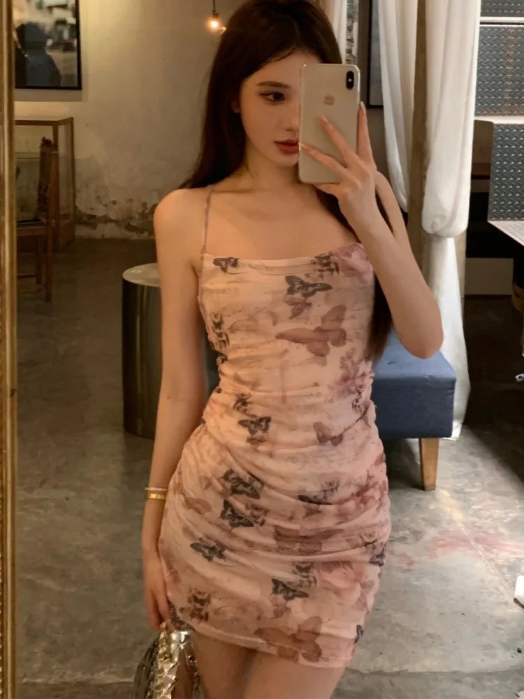 maoxiangshop Sexy Bodycon Backless Bandage Long Dresses for Women Summer Elegant Printed Spaghetti Strap Lace-up Party Dress Prom Vestidos