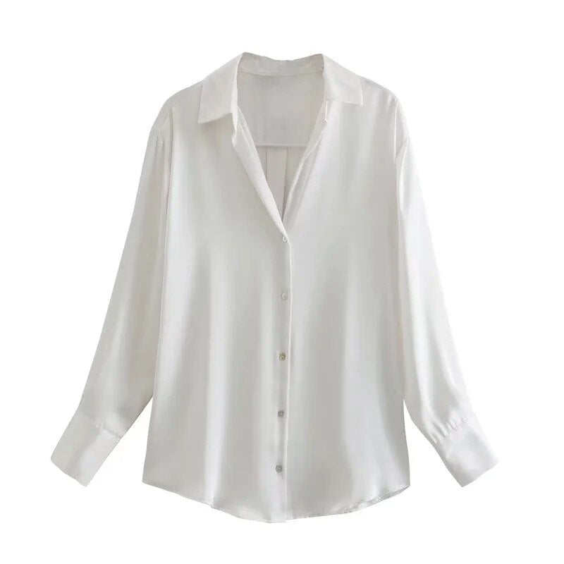 maoxiangshop Women's Shirt Spring Autumn Fashion Satin Soft Casual Blouses Loose Streetwear Vintage Shirts Woman Tops