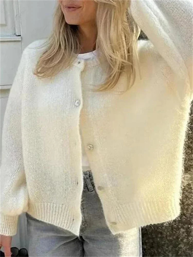 maoxiangshop - Loose Casual Sweater Cardigan Coat For Women Long Sleeve Cropped Solid Autumn Clothes Top Knitwear Women's Outwear 2024