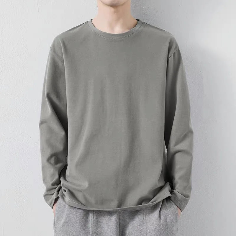 maoxiangshop New Klein Blue Long Sleeve T-shirt Men's Spring and Autumn New Solid Color Laydown Casual Top Coat Round Neck Underlay Shirt 5xl