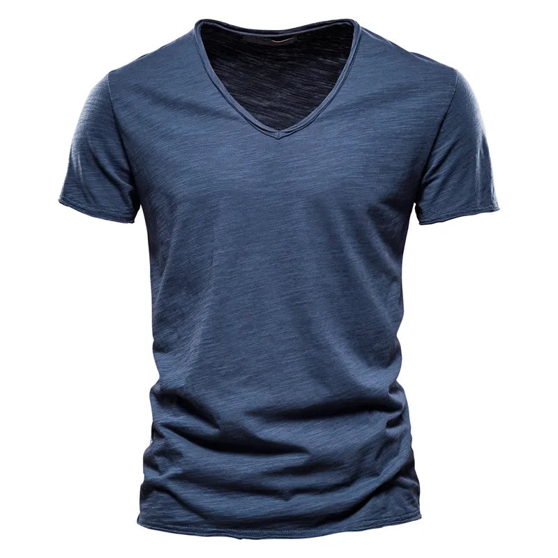 maoxiangshop Men T-shirt V-neck Fashion Design Slim Fit Soild T-shirts Male Tops Tees Short Sleeve T Shirt For Men