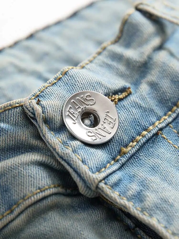 maoxiangshop Men's Jeans Solid Faded Ripped Frayed Denim Jeans Mid-waist Slim Fitted Pants Ankle-length Zipper Trousers with Pocket