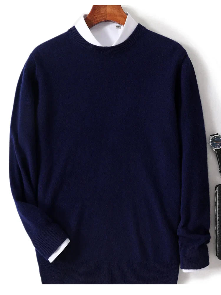 maoxiangshop Autumn and Winter New First-line Ready-to-wear Men's 100% Pure Wool Sweater Round Neck Loose Warm Solid Color Pullover