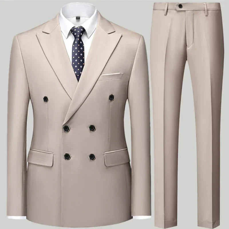 maoxiangshop Fashion New Men's Casual Boutique Double Breasted Suit Trousers / Man's Business Suit Jacket Blazers Coat Pants 2 Pcs Set